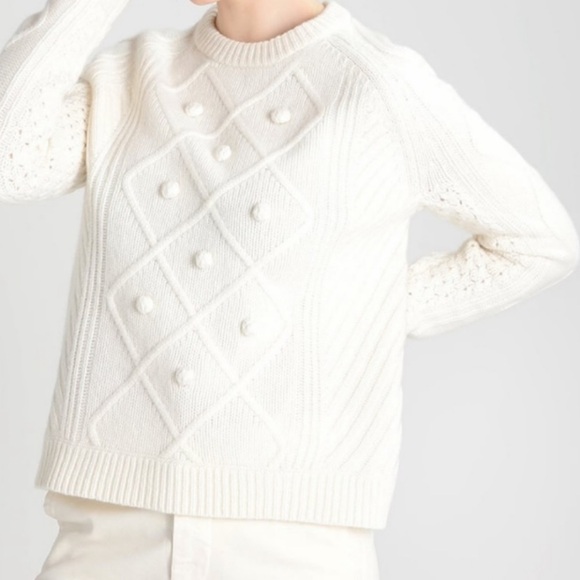 J. Crew Sweaters - J. Crew creamy white Hawthorne pom pom Textured Crew Neck Sweater